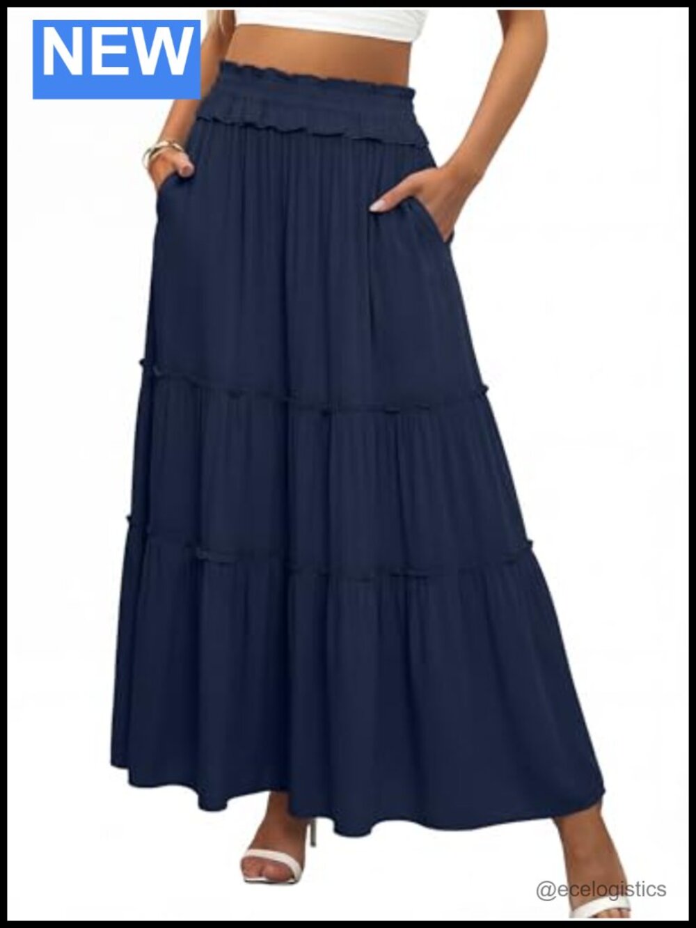 Flowy Maxi Skirt Ruffle Tiered High Waist Rayon Casual Beach Summer Vacation